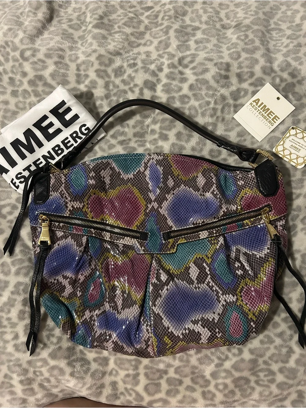 Aimee Kestenberg Multicolor Snake-Print Shoulder Bag with Black Handle - Picture 1 of 3